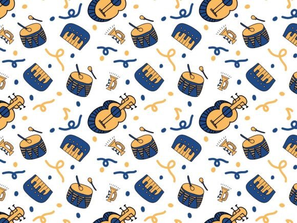 Blue and Gold Kids Musical Toy Seamless: A Versatile Design Resource for Creative Professionals and Educators