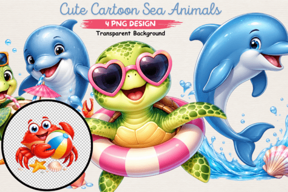 Cute Cartoon Sea Animals Clipart PNG