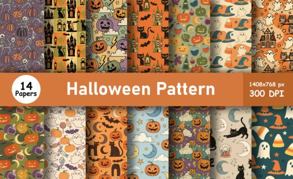 Cute Halloween Pumpkins Patterns Papers: A Versatile Digital Design Resource for Creative Projects