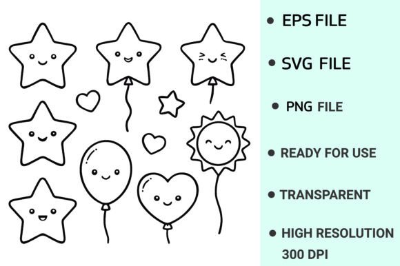 Cute Kawaii Birthday Party Icon Set