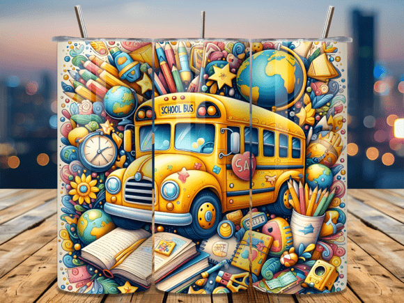 Cute School Bus Doodle Art Tumbler Wrap: Your All-in-One Digital Design for Vibrant, Custom Tumblers