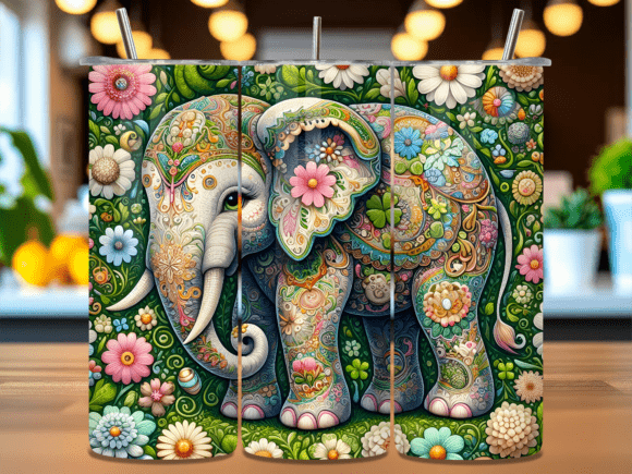 Floral Elephant Garden Tumbler Wrap PNG