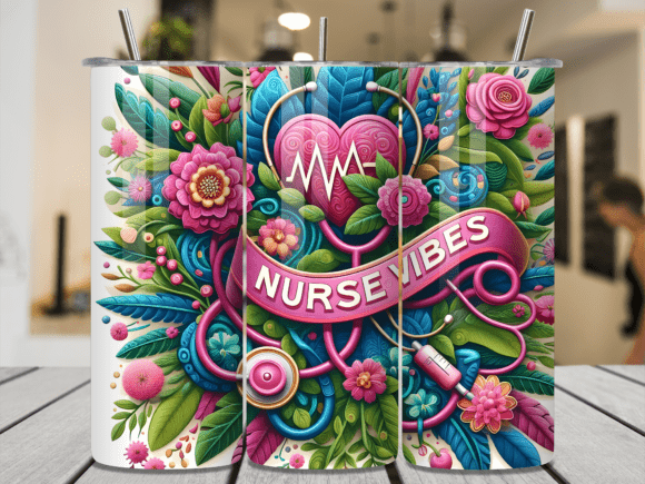 Floral Nurse Vibes Stethoscope Tumbler