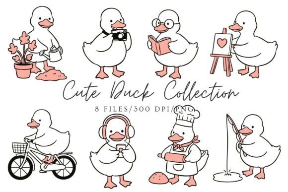 Kawaii Duck Lifestyle Illustration Set