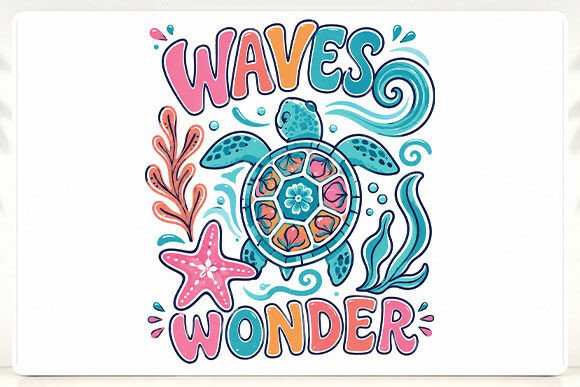 Sea Turtle Waves Wonder PNG