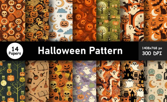 Spooky Halloween Patterns Skulls Bundle