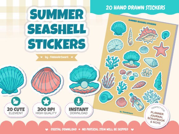 Summer Seashell Printable Stickers