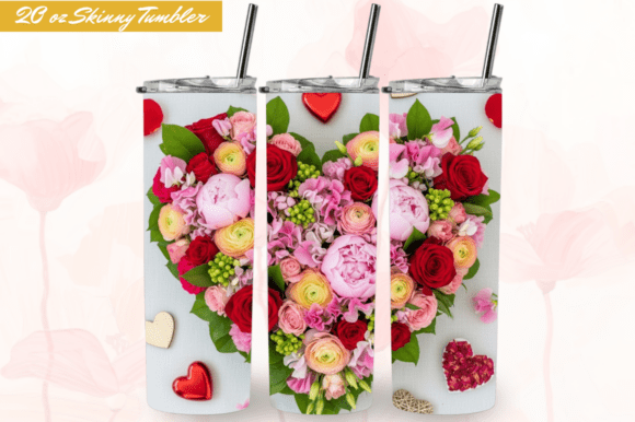 Valentines Floral Heart 20oz Tumbler PNG