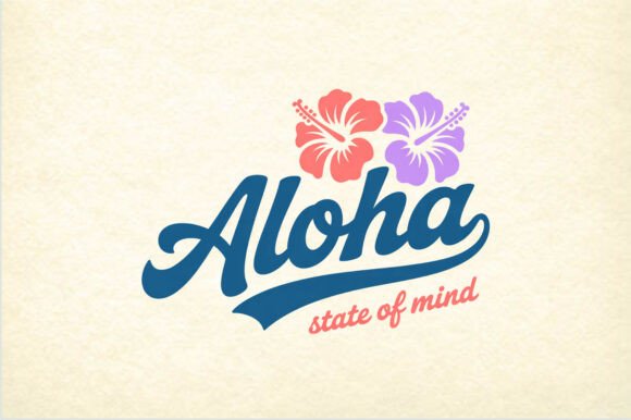 Vintage Aloha Logo with Hibiscus Flowers