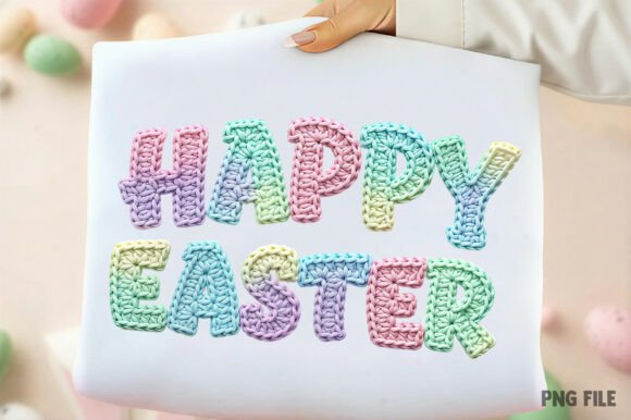 Yarn Crochet Happy Easter PNG: High-Quality Digital Clip Art for Creative Projects